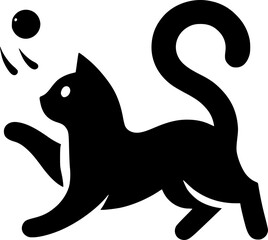 Obraz premium Playful cat pouncing in minimalist black flat vector, fun dynamic pose 