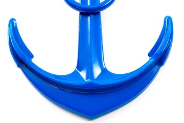 A striking close-up of a shiny blue anchor showcasing its robust structure and polished finish against a pure white background highlighting maritime symbolism and nautical design elements © mojebor