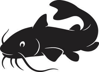Obraz premium Outlined catfish silhouette design in clean black vector on white background