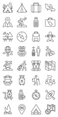 Solo Adventure Journey set of web icons in line style. solo travel, solo adventure, solo journey, solo trip, travel alone and backpacking solo. Vector illustration