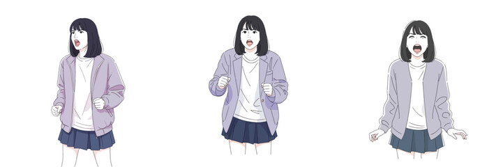 Vector set of a woman screaming