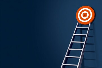 Reaching for the top A ladder leading to a bullseye target, illustrating business strategy, goal setting, and achievement.