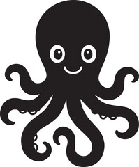 Octopus cartoon silhouette with rounded arms in cute style on white background