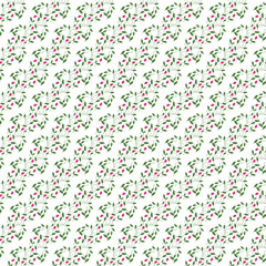 Seamless Botanical Pattern with Green Leaves and Pink Floral Buds on White