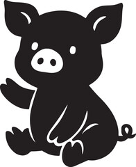 Obraz premium Cute baby pig silhouette illustration in vector cartoon style on white background