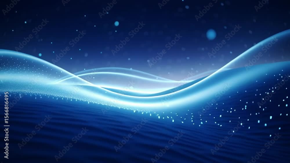 Poster Dynamic Blue Wave: A captivating digital rendering showcases an animated, undulating wave of radiant, azure energy, evoking a sense of fluidity and futuristic sophistication. 