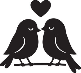Vector lovebirds silhouette in adorable cartoon style on white background