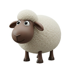 A cartoon sheep standing on a white background with a fluffy white body and brown face and legs