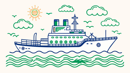Fototapeta premium vector illustration of a ship. sea transport ferry. concept of sea walks. concept of sea walks and travels. vector illustration cruise liner