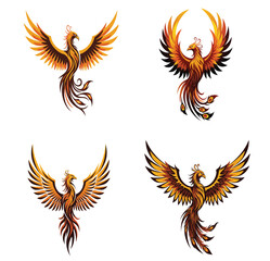 Majestic Phoenix Logo Design – Firebird Vector, Mythical Flame Bird, Spiritual Rebirth Symbol, Tribal Tattoo Art, Rising from Ashes Icon