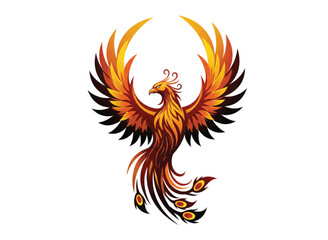 Majestic Phoenix Logo Design – Firebird Vector, Mythical Flame Bird, Spiritual Rebirth Symbol, Tribal Tattoo Art, Rising from Ashes Icon