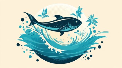 Naklejka premium Ocean fish leaping, stylized graphic