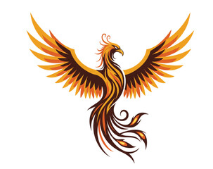 Majestic Phoenix Logo Design – Firebird Vector, Mythical Flame Bird, Spiritual Rebirth Symbol, Tribal Tattoo Art, Rising from Ashes Icon