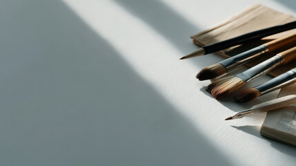 A serene composition of minimalistic drawing tools on a clean background.