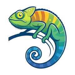 Naklejka premium Colored chameleon logo. Chameleon illustration. Cartoon chameleon. Tropical animal. Camouflage concept.