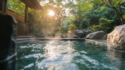 Outdoor hot spring with serene natural beauty