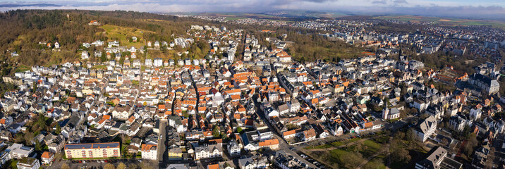 Aerial view of the old town  Bad Nauheim in Germany on a sunny afternoon in autumn