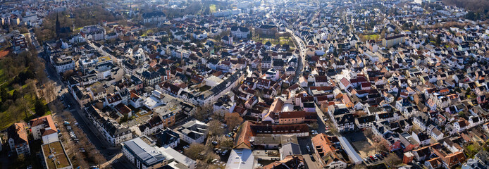 Aerial view of the old town  Bad Nauheim in Germany on a sunny afternoon in autumn