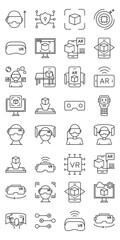 Immersive Future Technologies set of web icons in line style. immersive technology, future technology, virtual reality, augmented reality and  mixed reality.  Vector illustration