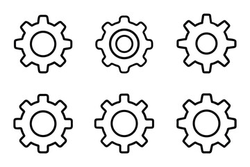Minimal black outline gear icon set, perfect for settings and tools interface.