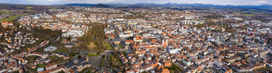 Aerial view of the old town Fulda in Germany on a sunny afternoon in autumn