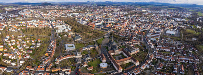 Aerial view of the old town Fulda in Germany on a sunny afternoon in autumn