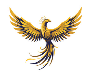 Elegant Golden Phoenix Logo Set – Fantasy Firebird Tattoo Art, Mythical Flying Bird Icons, Symbol of Rebirth, Luxury Flame Vector Design