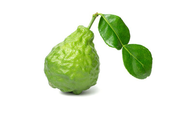 Fresh Green Bergamot, Kaffir Lime with Leaves Isolated on White Background