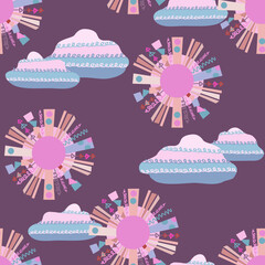 Sun Seamless Pattern. Vector Template.