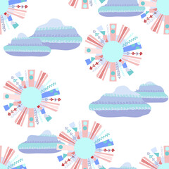 Sun Seamless Pattern. Vector Template.
