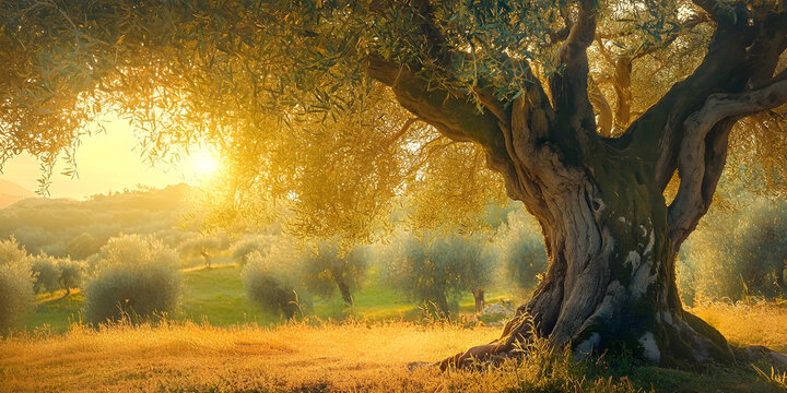 Olive Tree Image, Tuscany Landscape Scenery, Italy Nature Scene, Old Tree Sunlight, Pastoral View, Countryside Photo