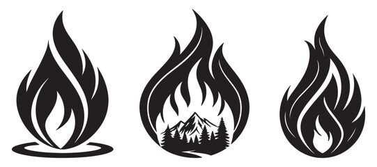 Silhouette black flame icon vector on white background