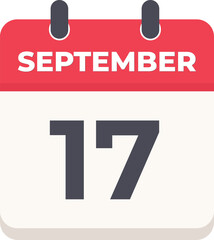 17 September Daily Calendar Icon in flat design style red and white