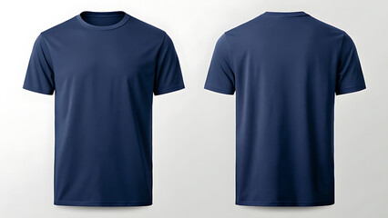 A navy blue tshirt is presented from the front and back apparel mockup, garment visualisation, t shirt template, clothing presentation, fashion mockup