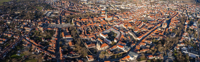 Aerial view of the old town Muhlhausen in Germany on a sunny afternoon in autumn