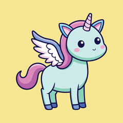 Cute unicorn with tiny wings outline, simple line art magical fantasy character, whimsical minimal vector illustration design