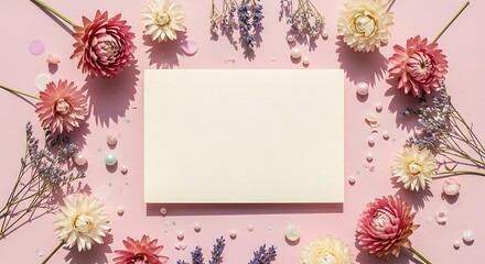 Obraz premium Elegant Floral Frame with Blank Card Perfect for Wedding Invitations, Thank You Notes, or Inspirational Quotes