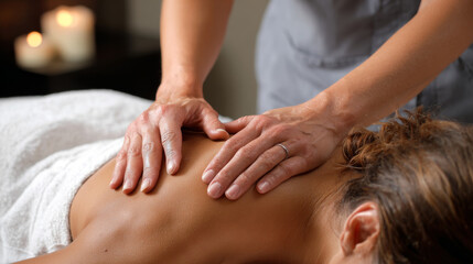 In a tranquil spa environment, skilled hands gently administer a professional back massage, promoting relaxation and wellness. The soothing touch enhances the overall experience of body care