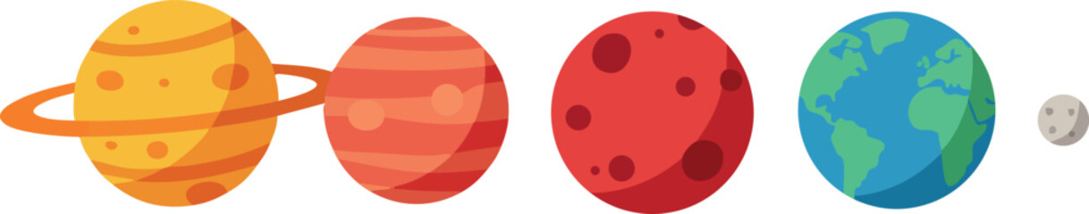 Obraz premium Solar system planets vector illustration with earth moon and mars in flat style