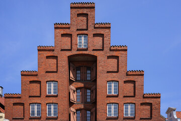 A brick gable of a house, historical architecture in Lübeck - Schleswig Holstein, Germany
