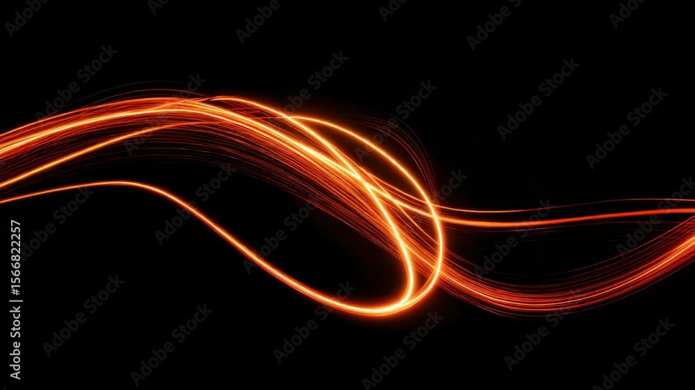 Poster dynamic light trails with orange and red glowing lines in motion abstract video