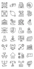 Fintech Startup Ecosystem set of web icons in line style.   fintech, fintech startup, startup ecosystem and financial technology. Vector illustration
