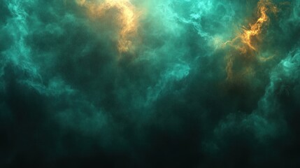 Fototapeta premium Swirling clouds of vibrant teal and golden hues in a cosmic atmosphere of wonder