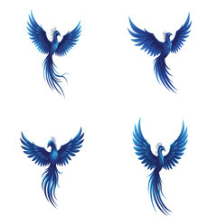 Blue Phoenix Vector Set – Elegant Flame Bird Illustrations, Mythical Ice Firebirds, Spiritual Fantasy Creatures, Tattoo Clipart Collection