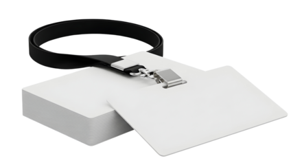 Blank white identification cards and lanyard