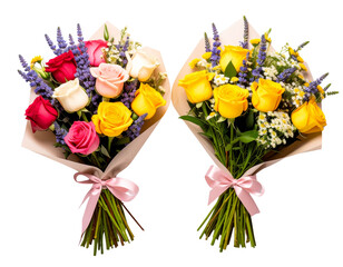  Floating Rose Bouquets with Shadows, Assorted Styles, Isolated PNG – AI Generated