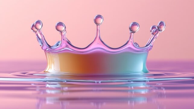 Colorful crown splash created by a droplet on calm water in soft pastel hues - Powered by Adobe