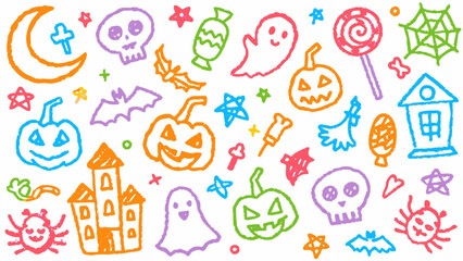 Cute kid crayon hand drawn icon background. Vector kid sketch illustration. Cute crayon children pattern.
