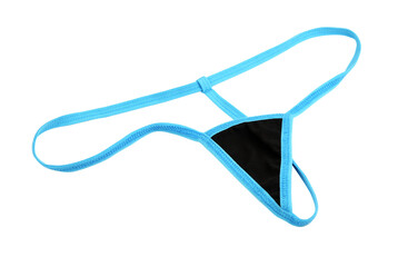 Women's sexy blue thong panties on a white background. 