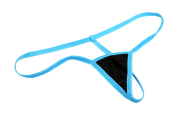 Women's sexy blue thong panties on a white background. 